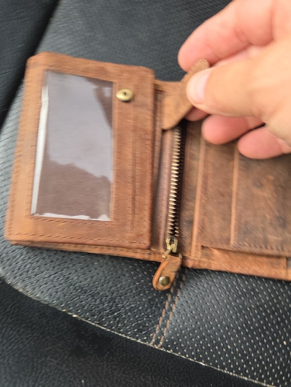 Men's Brown Leather Chain Wallet Card Holder - Picture 7 of 10